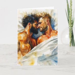 Carte Étreinte à l'aquarelle sur un lit ensoleillé