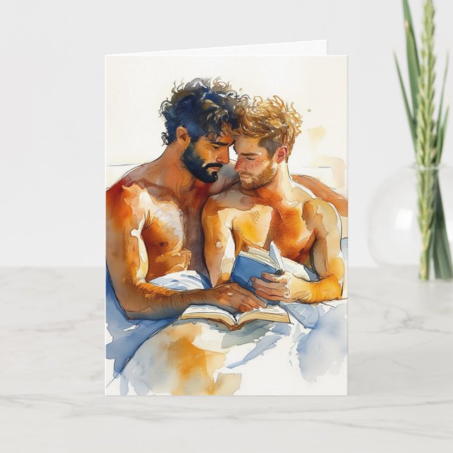 Carte Étreinte aquarelle avec livre (Devant)