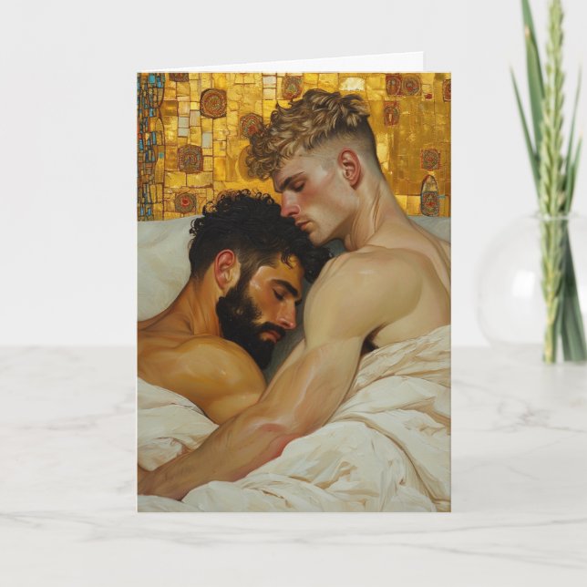Carte Étreinte dorée de deux hommes (Devant)