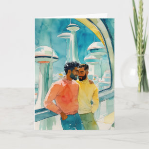 Carte Étreinte rétro-futuriste de l'ère atomique