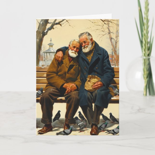 Carte Étreinte sur un banc en hiver (Devant)