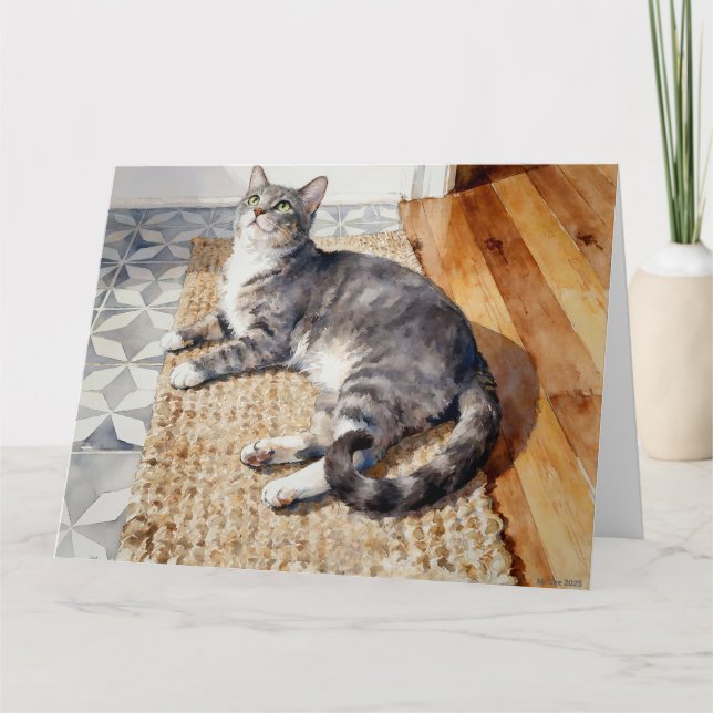 Carte Étude de chat tabby gris B à l'aquarelle (Devant)