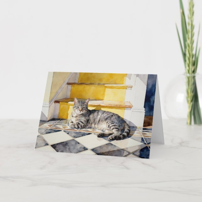 Carte Étude de chat tigré gris A à l'aquarelle (Devant)
