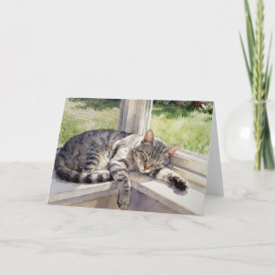 Carte Étude de chat tigré gris C à l'aquarelle