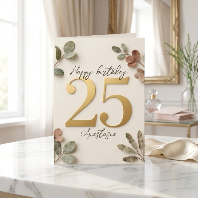 Carte Eucalyptus Botanique Faux Or 25e Anniversaire (Créateur téléchargé)