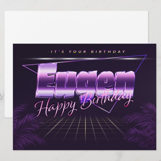Carte Eugen Name Prénom lila retro (Devant / Derrière)