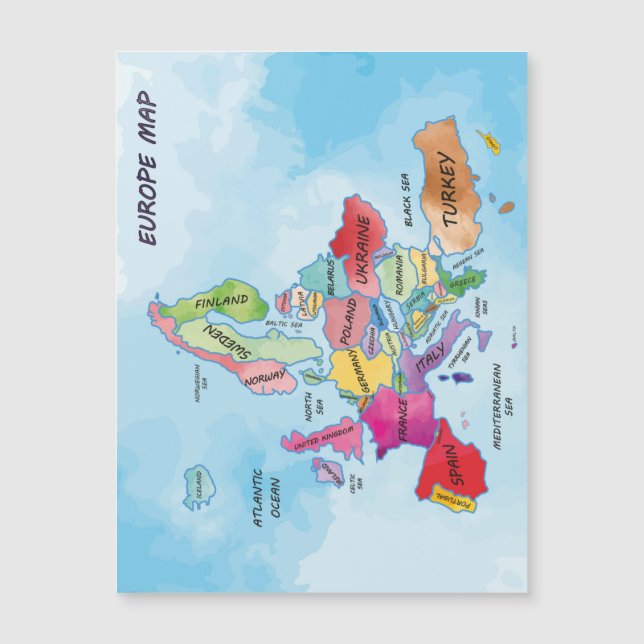 Carte Europe aquarelle carte magnétique (Devant)