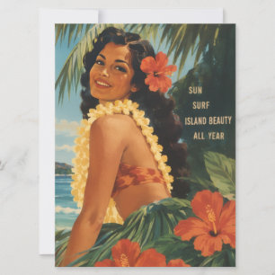 Carte Évasion Aloha de la fille hula hawaïenne vintage p