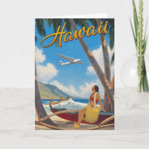 Carte Évasion Aloha de la fille hula hawaïenne vintage p