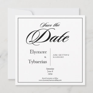 Carte Événement Mariage Minimal Carré Noir & Blanc Save
