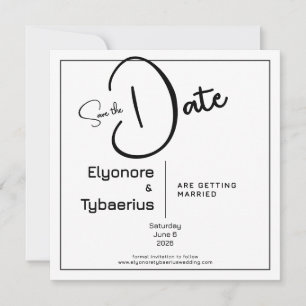 Carte Événement Mariage Minimal Carré Noir & Blanc Save 