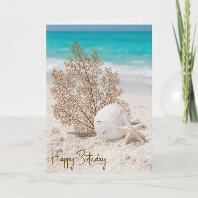 Carte Éventail marin d'anniversaire avec dollar de sable (Devant)