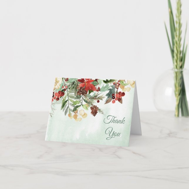Carte Evergreen Floral Winter Berry Merci (Devant)