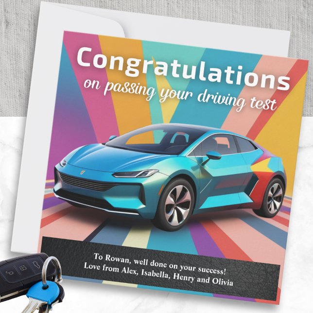 Carte Examen de Conduite Réussite Félicitations Moderne  (A colourful congratulations card for someone who has passed their driving test)