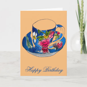 Carte Exemple d'aquarelle d'anniversaire pour les Tea vi