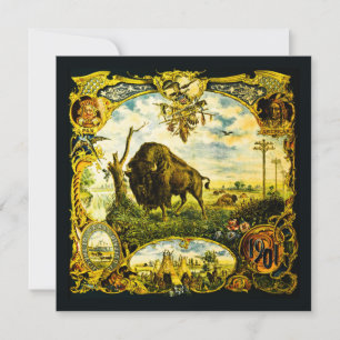 Carte Exposition Pan Am avec motifs bisons et amérindien