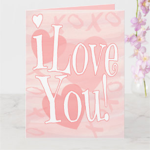 Carte extra large Je t'aime avec des coeurs rose