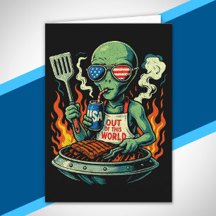 Carte Extraterrestre Patriotique Drôle Grillant au Barbe