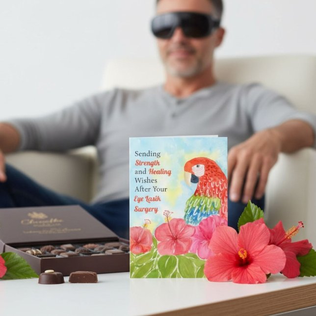 Carte Eye Lasik Surgery Healing Scarlet Macaws, Hibiscus (Créateur téléchargé)