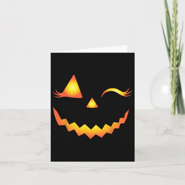 Carte Eyelashes Jack-o'-lantern Face Citrouille Hallowen (Devant)