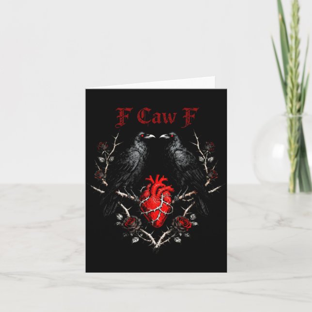 Carte F-caw-f Black Crow Black Bird Roses Heart Funny Va (Devant)