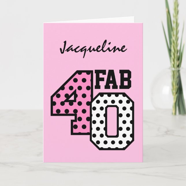 Carte FAB 40e anniversaire ROSE NOIR POIS BLANCS (Devant)