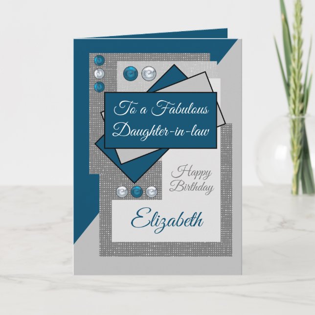 Carte Fabuleuse fille en droit anniversaire bleu gris (Devant)