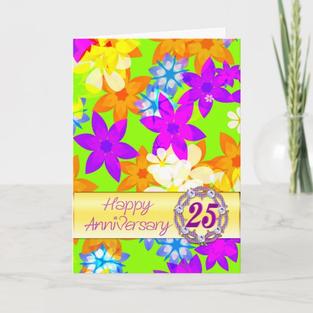 Carte Fabuleuses fleurs 25e anniversaire pour le conjoin (Devant)