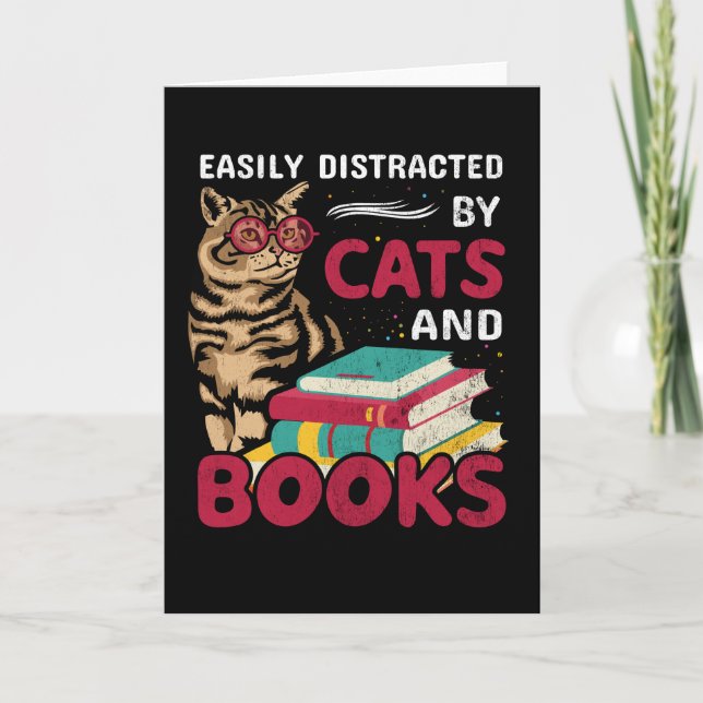Carte Facilement Distrait Par Les Chats Et Les Livres Mi (Devant)