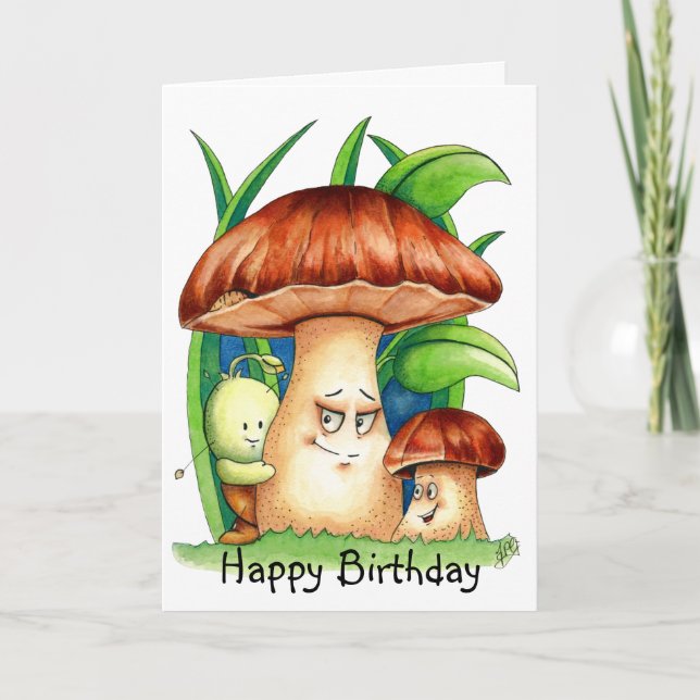 Carte Faire des amis avec des champignons d'anniversaire (Devant)