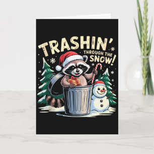 Carte Faire du shopping dans la neige Noël Raton laveur