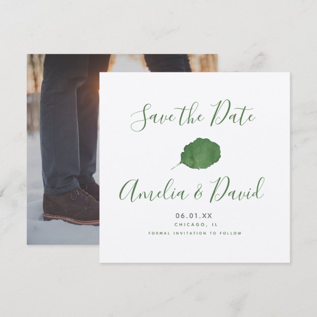 Carte Faire main Peinture aquarelle Feuille de verdure E (Devant / Derrière)