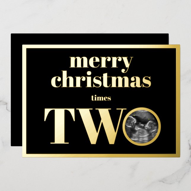 Carte Faire-part de grossesse de Noël Twin Gold (Recto/Verso)