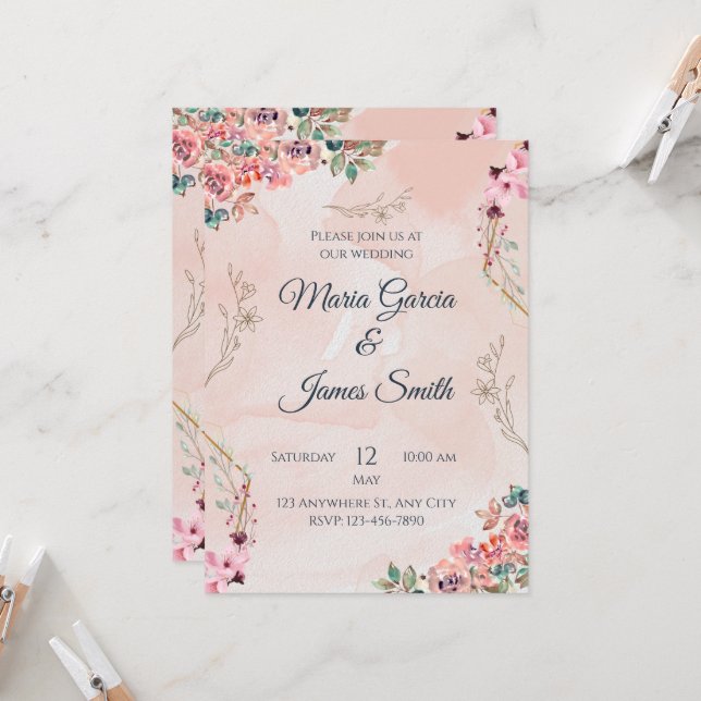 Carte faire-part de mariage (Devant/Arrière en situation)