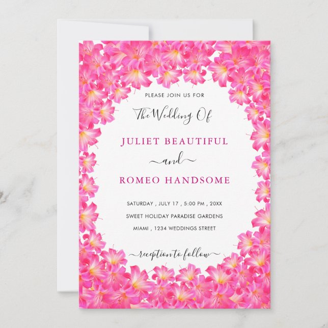 Carte Faire-part de mariage à cadre rose (Devant)