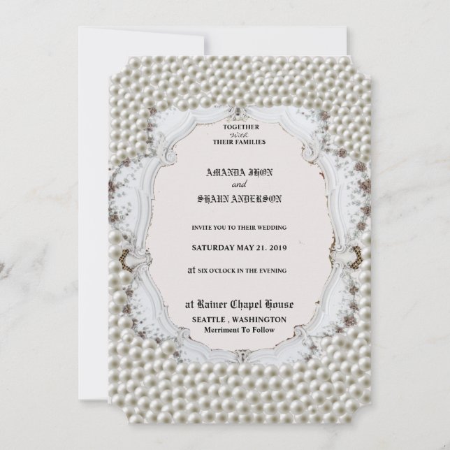 Carte faire-part de mariage Avec Décor Pearl (Devant)