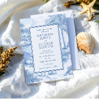 Carte Faire-part de mariage Blue Coastal Toile