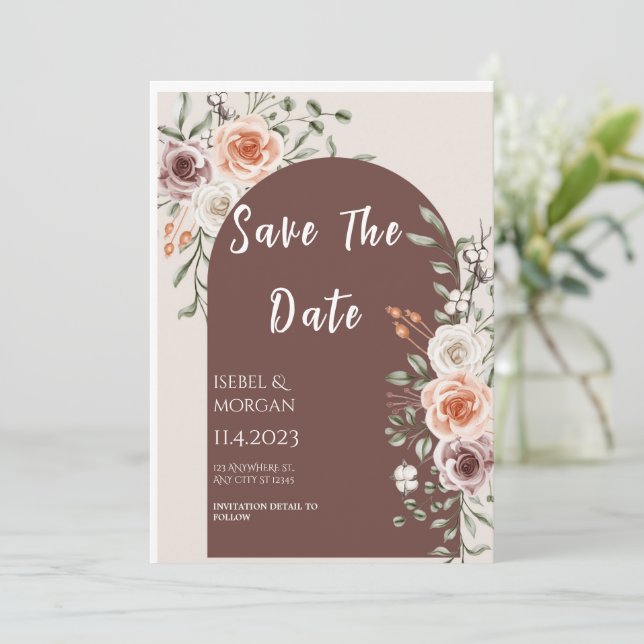 Carte Faire-part de mariage Boho Floral Fête (Debout devant)
