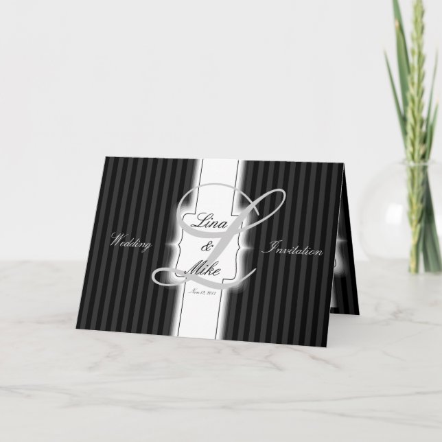 Carte faire-part de mariage classique noir et blan (Devant)