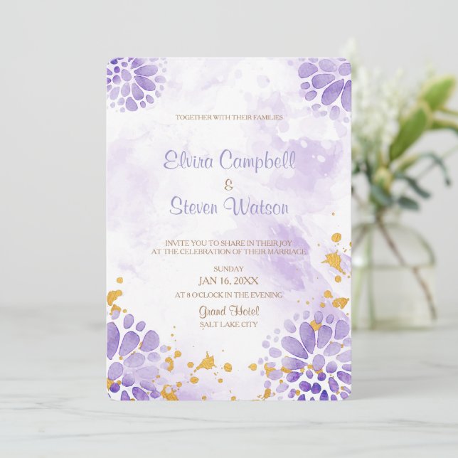Carte Faire-part de mariage couleur pourpre (Debout devant)