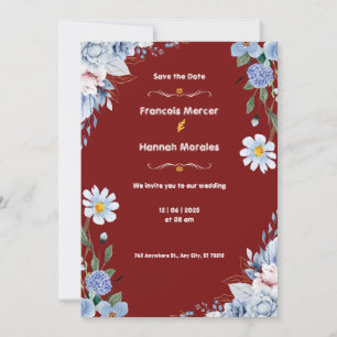 Carte Faire-part de mariage couleur rouge et blanc