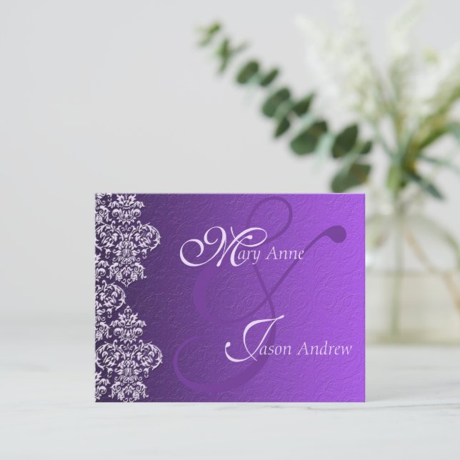 Carte Faire-part de mariage Damask Royal Purple (Debout devant)
