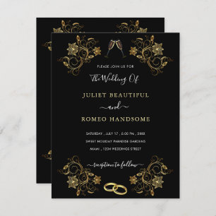 Carte Faire-part de mariage de conception Gold Bla