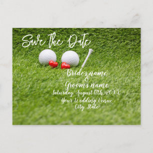 Carte Faire-part de mariage de golf avec deux coeu