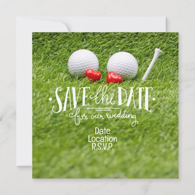 Carte Faire-part de mariage de golf avec deux coeu (Devant)