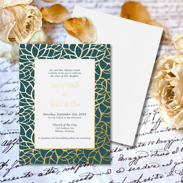 Carte Faire-part de mariage de remplissage d'huile (Gold Foil Foliage Wedding Invitation Card)