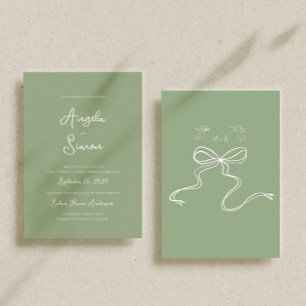 Carte Faire-part de mariage d'illustration verte S