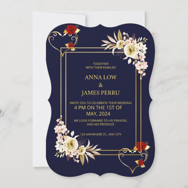 Carte faire-part de mariage d'or (Devant)