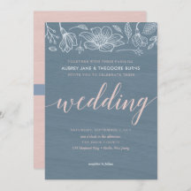 Carte Faire-part de mariage Dusty Blue & Blush Flo