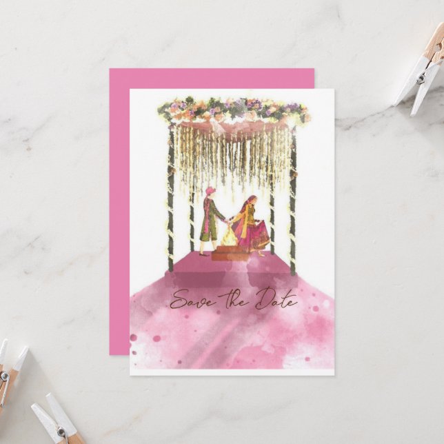 Carte faire-part de mariage - ENREGISTRER LA DATE (Devant/Arrière en situation)